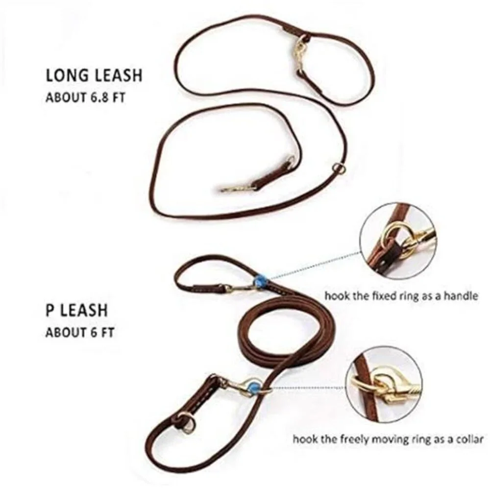 Multi Function 8ft Leather Dog Leash, Genuine Leather Hands Free Leash